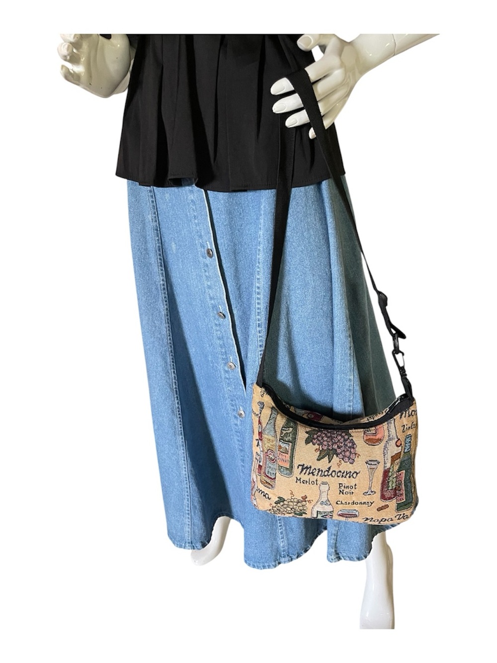Tapestry Wine-Themed Crossbody Bag in Beige